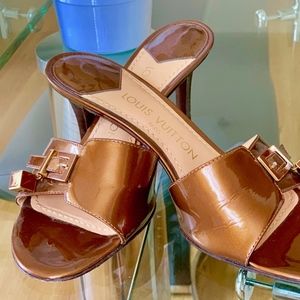 Louis Vuitton Bronze Vernis Dice Mule Heels